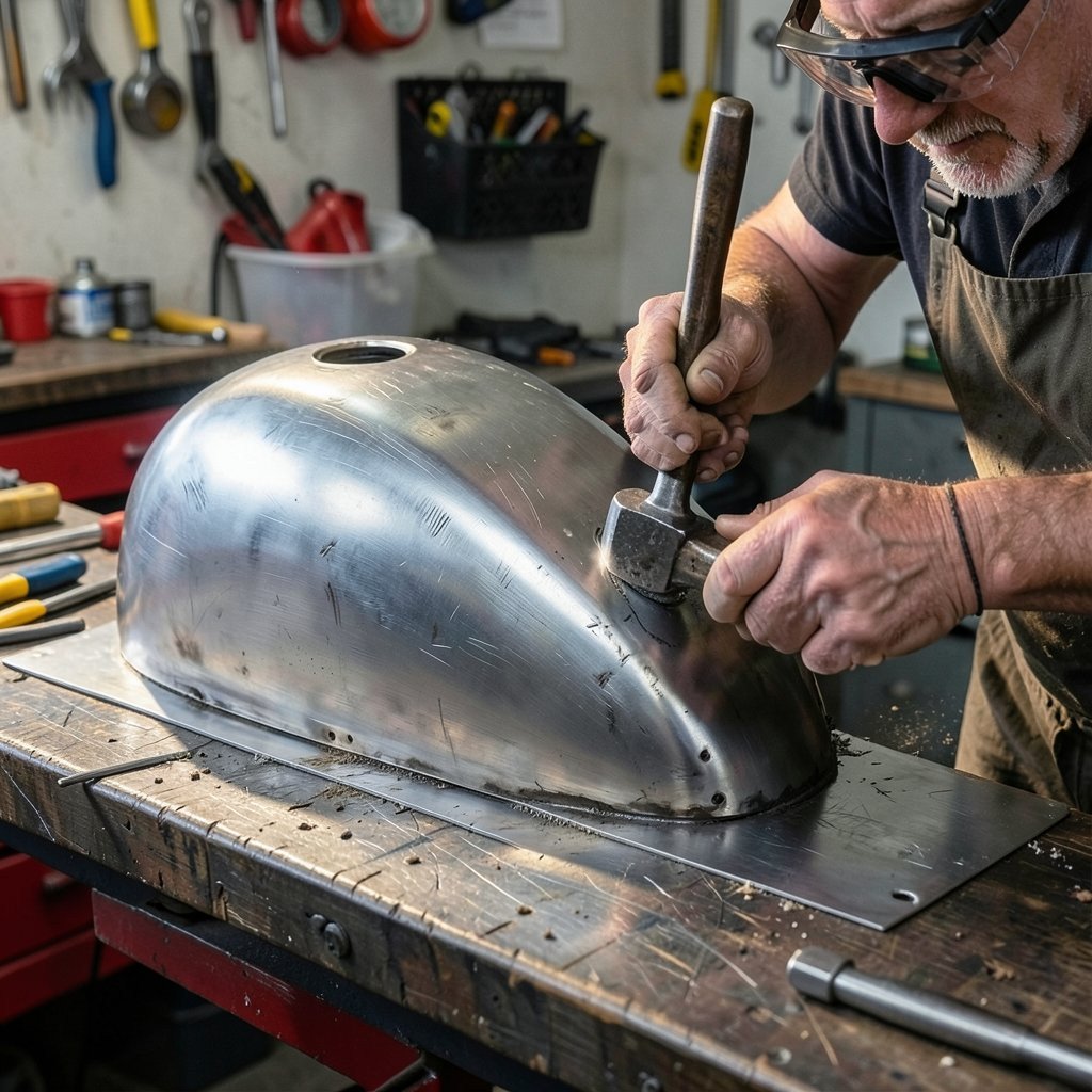 Hand-shaped custom motorcycle fuel tank