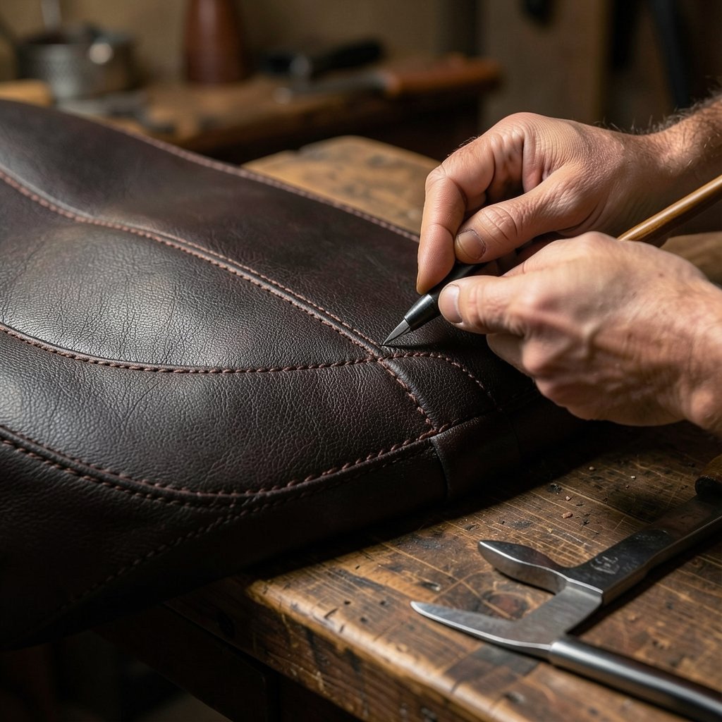 Handcrafted leather motorcycle seat