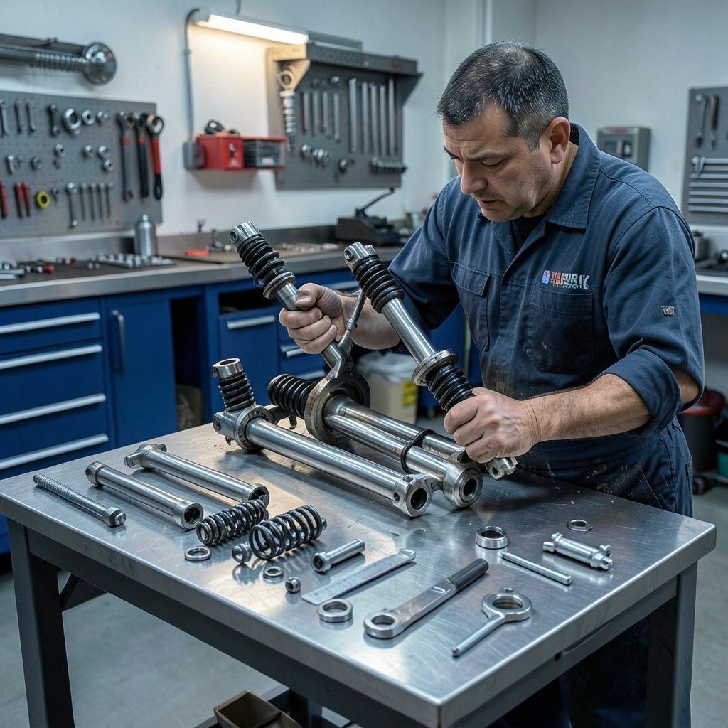 Precision-machined metal components in the workshop