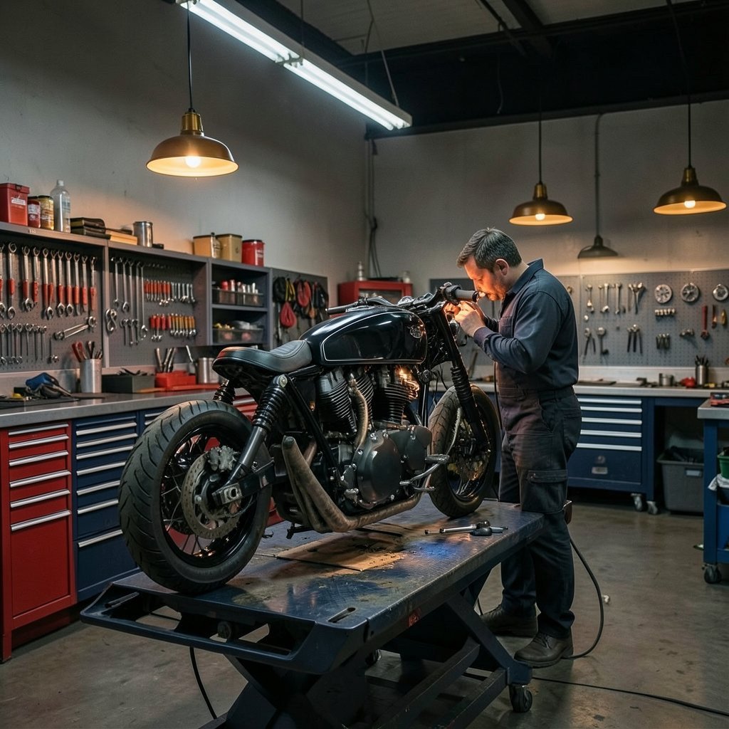 A custom motorcycle build in the Silvarn workshop