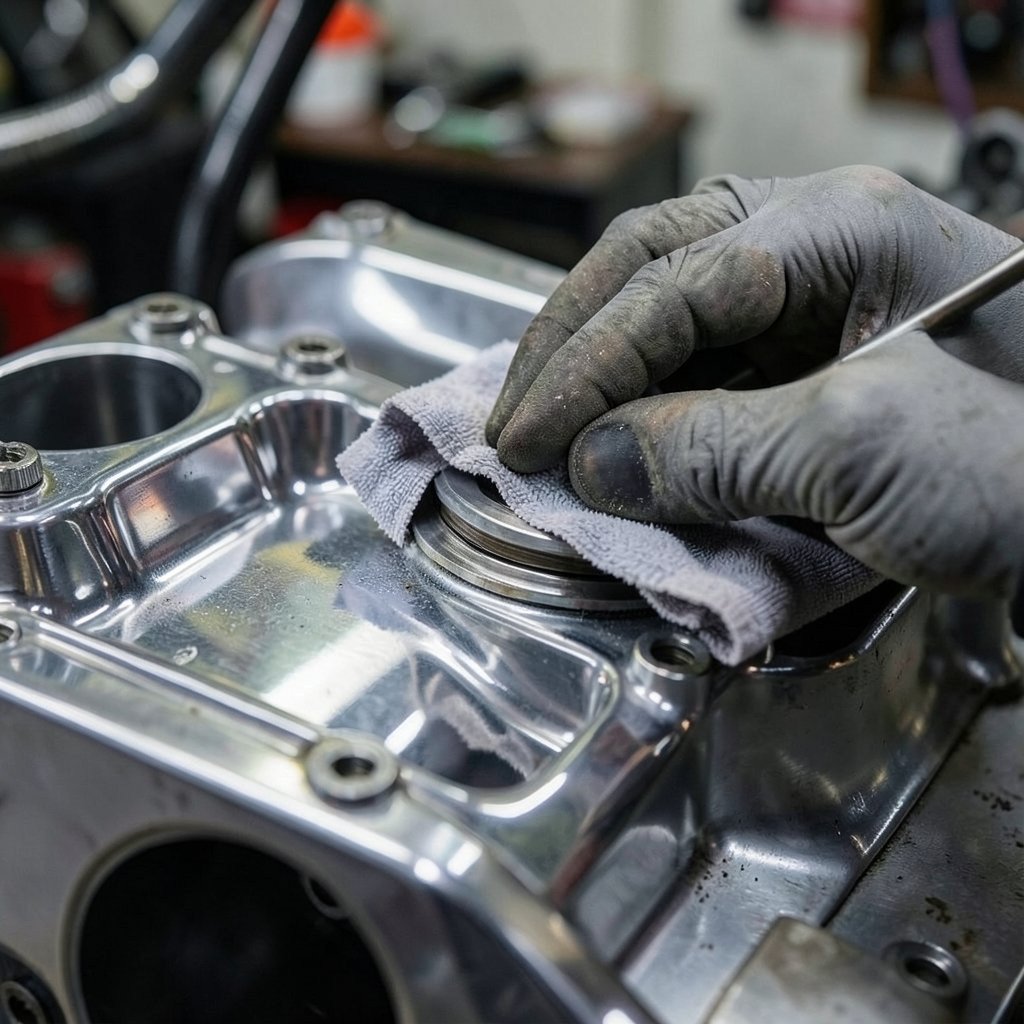Polished motorcycle engine casing